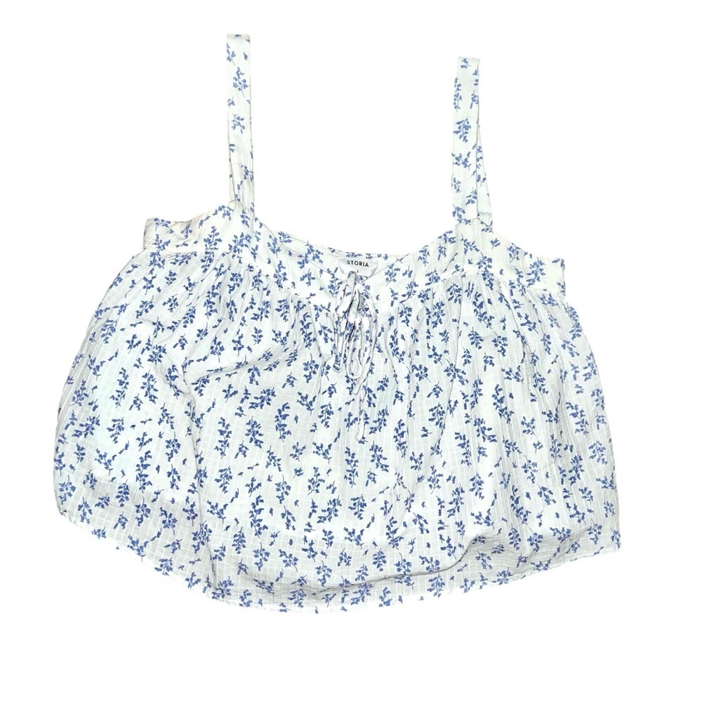 Storia White And Blue Floral Top Size Large